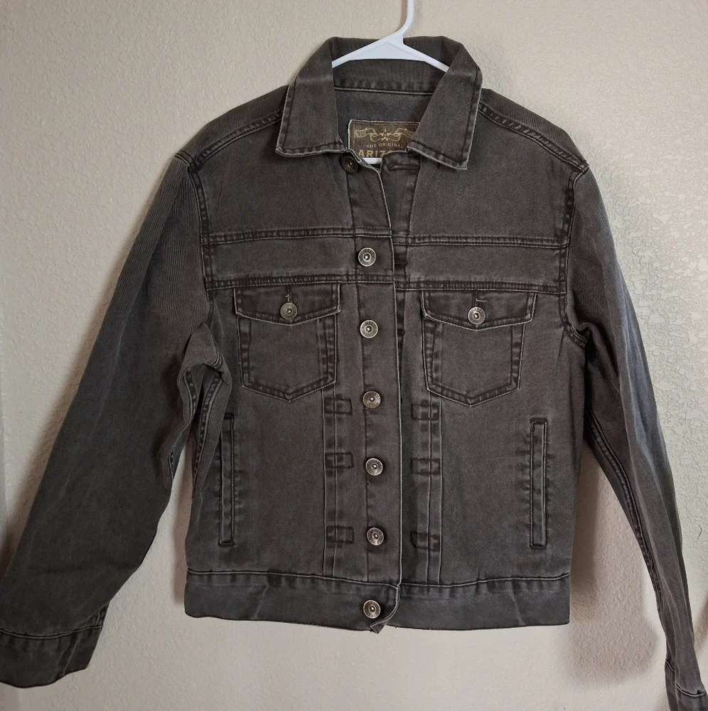 Arizona Jean Company Taupe Denim Jacket Mens Sz Medium Black - Picture 1 of 4